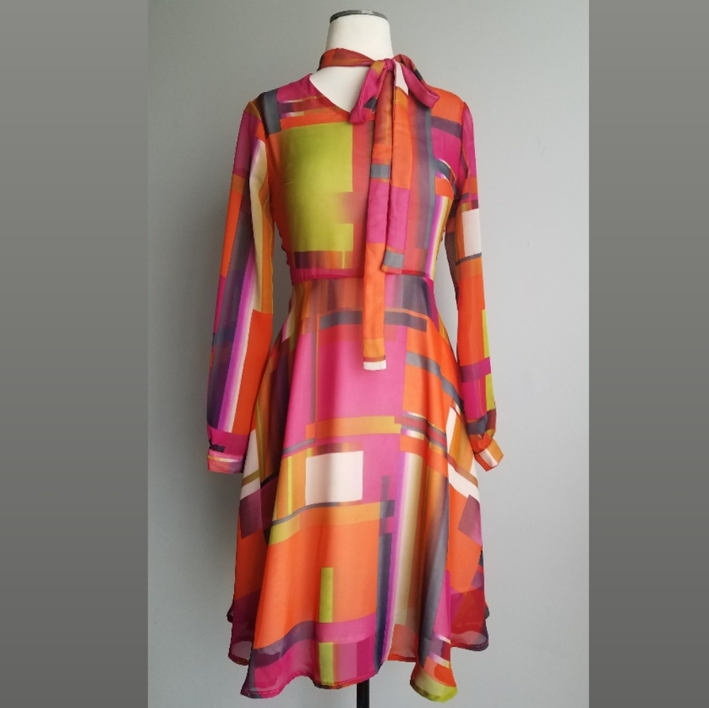 Shabby Apple MULTICOLORED Abies Tie Neck Dress